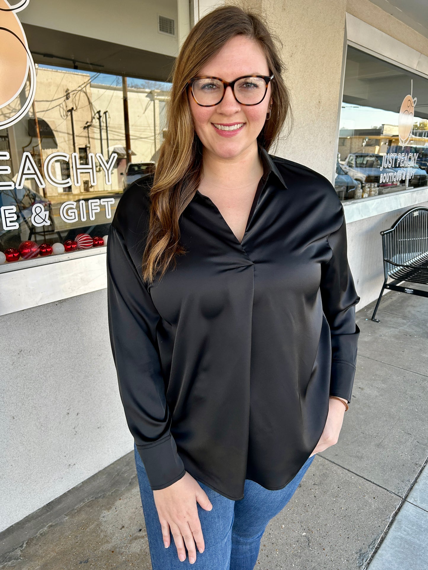 Lux Satin Blouse- Black