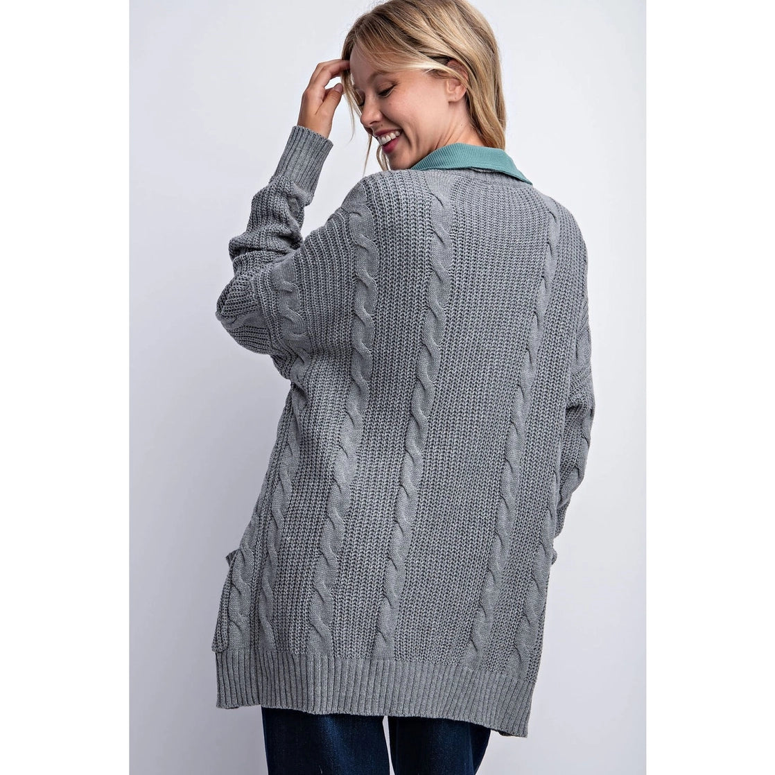 Classic Cable Knit Cardigan- Grey