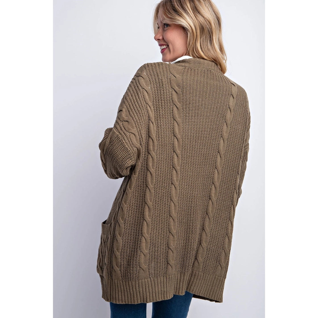 Classic Cable Knit Cardigan- OLIVE