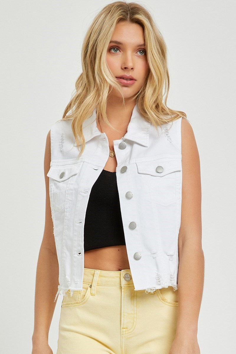 Distressed Crop Vest