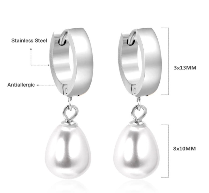 Pearl Silver Hoops