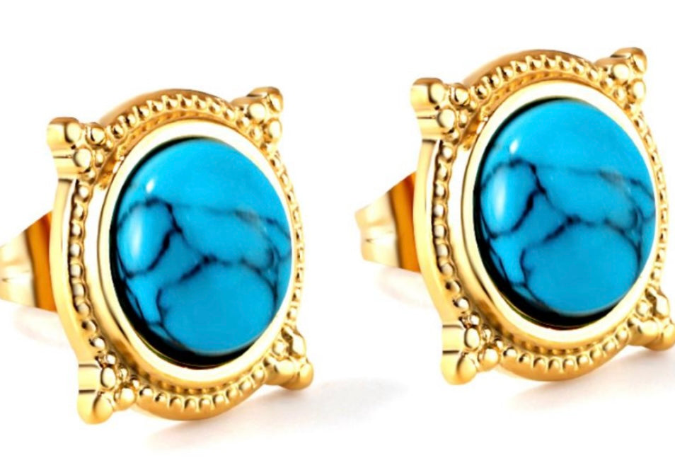Turquoise Studs- Gold