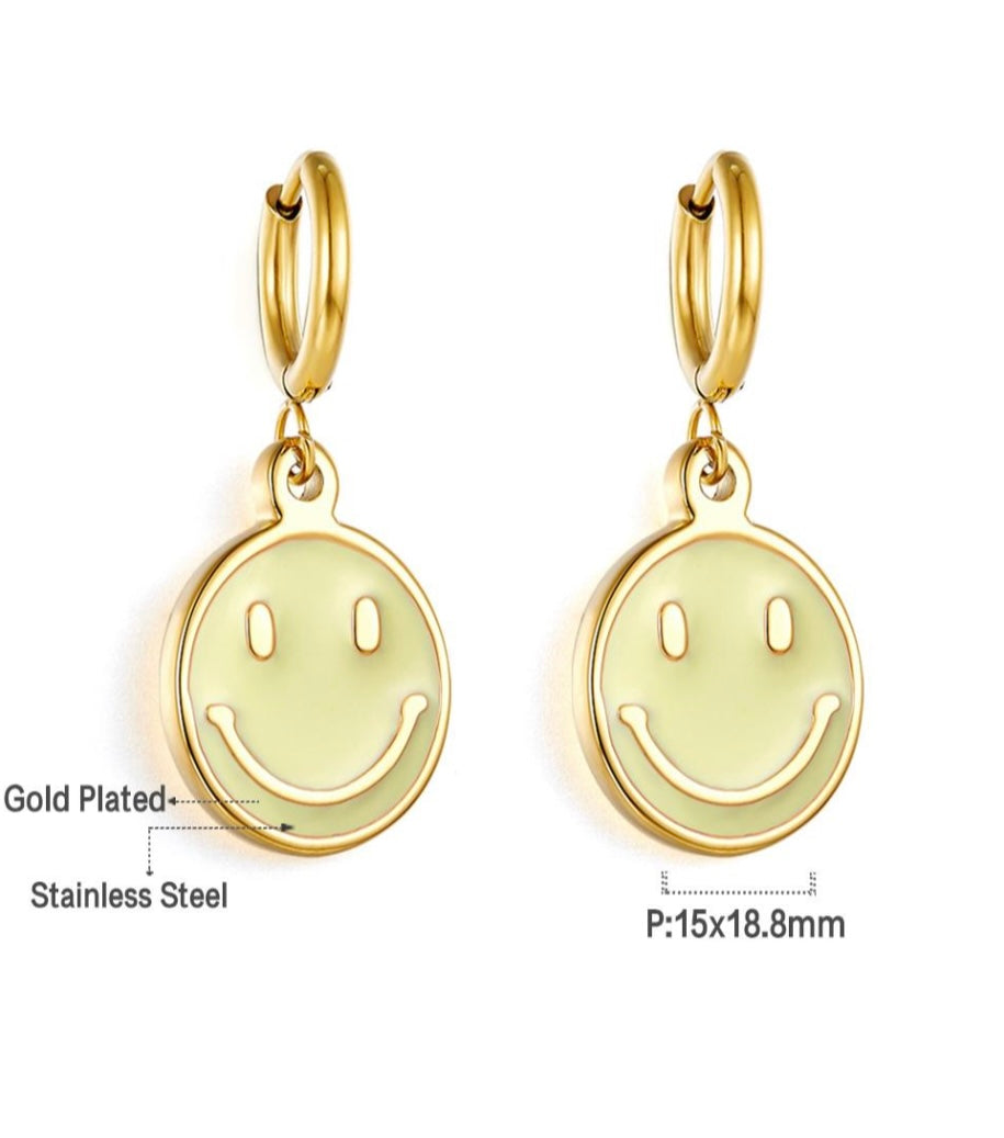 Smiley Gold Earrings- Yellow