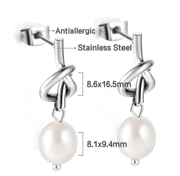 Silver Pearl Knot Earrings