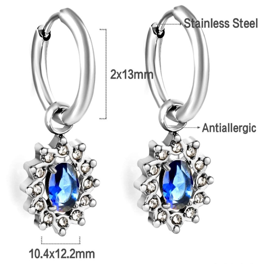 Sapphire Drop Earrings- Silver