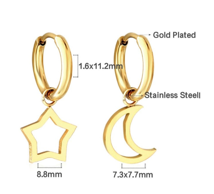 Moon & Star Hoops- Gd