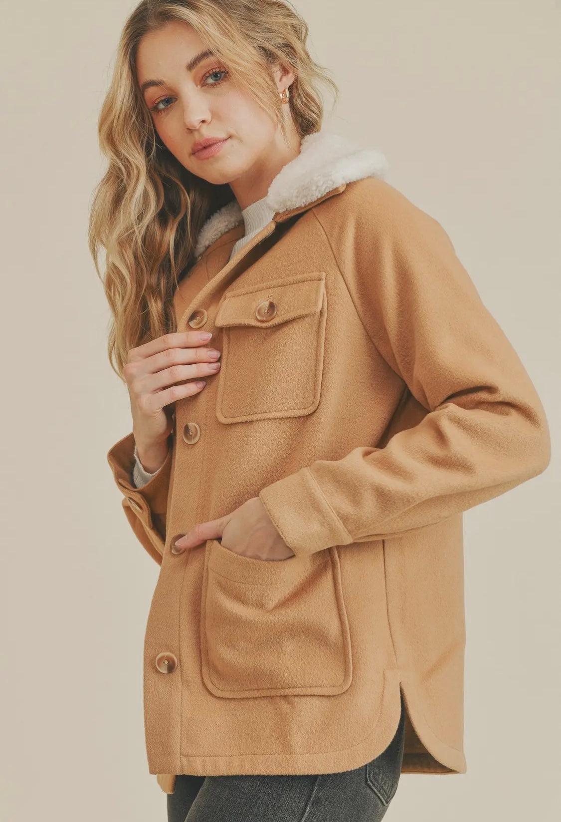 Raglan Fleece Collar Jacket