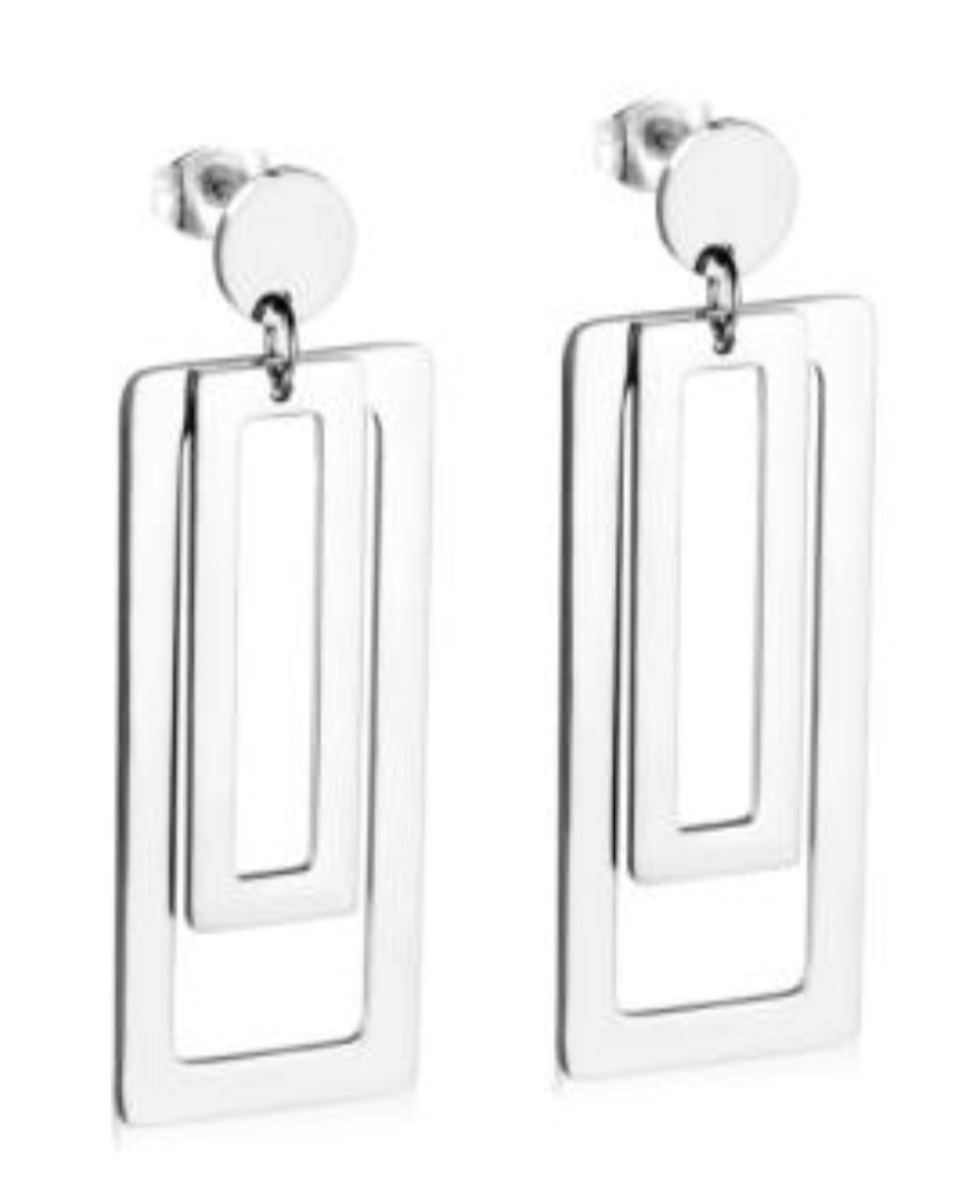 Dangle Rectangle Earrings- Silver