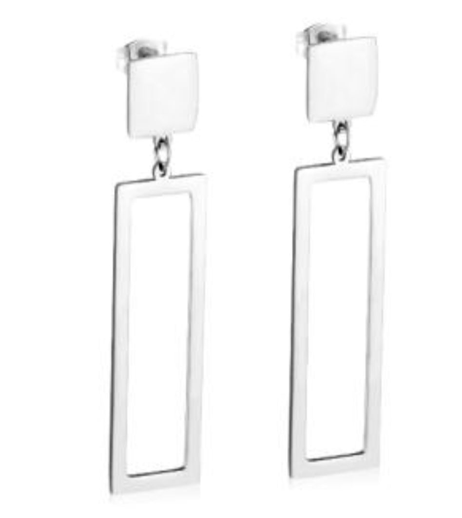 Dangle Basic Rectangle Earrings- Silver