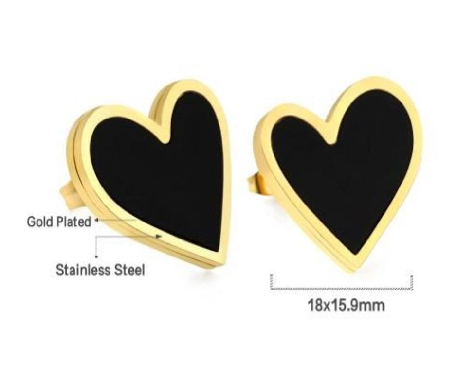 Black Heart Stud Earring- Gold
