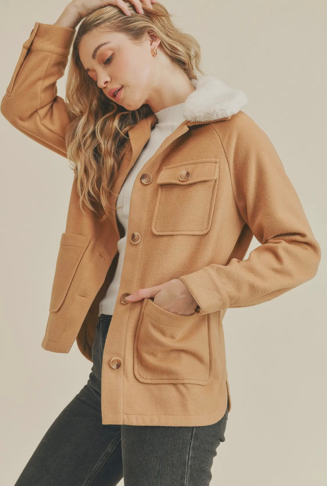 Raglan Fleece Collar Jacket