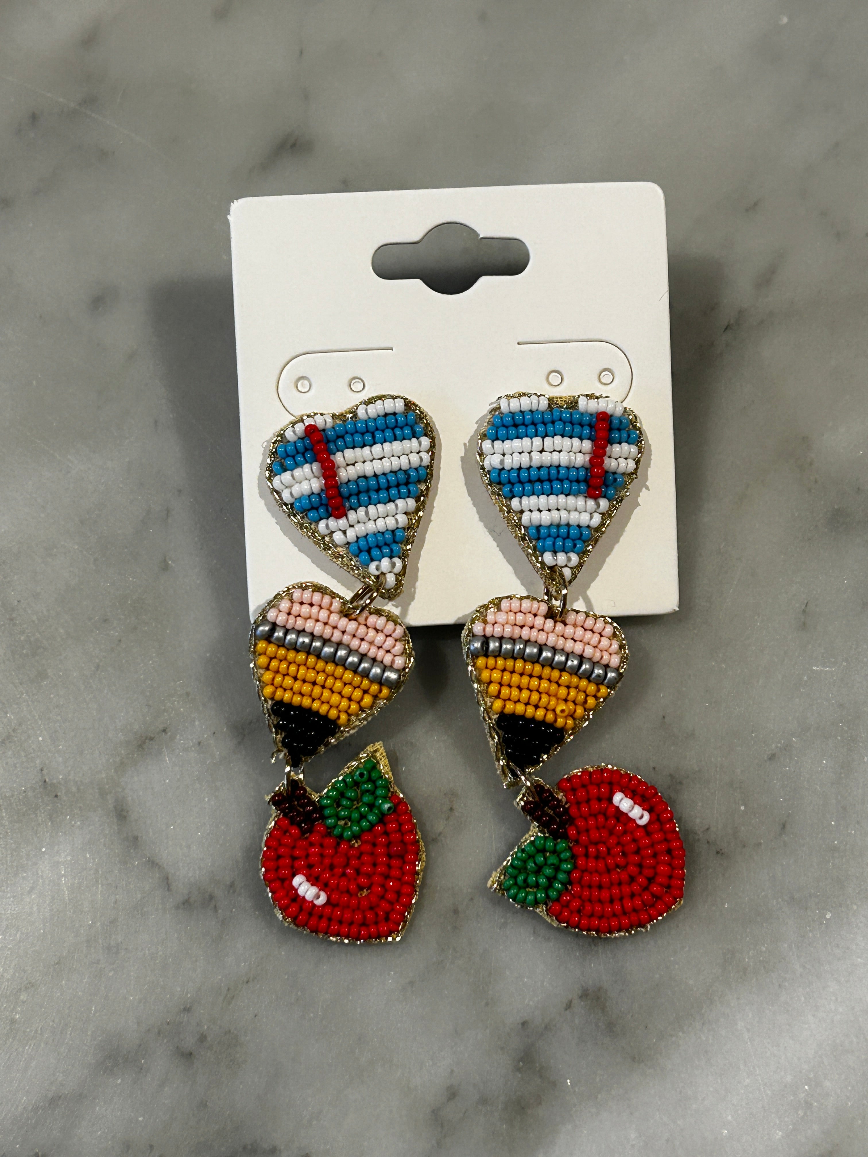 Teacher Heart Beaded Earrings