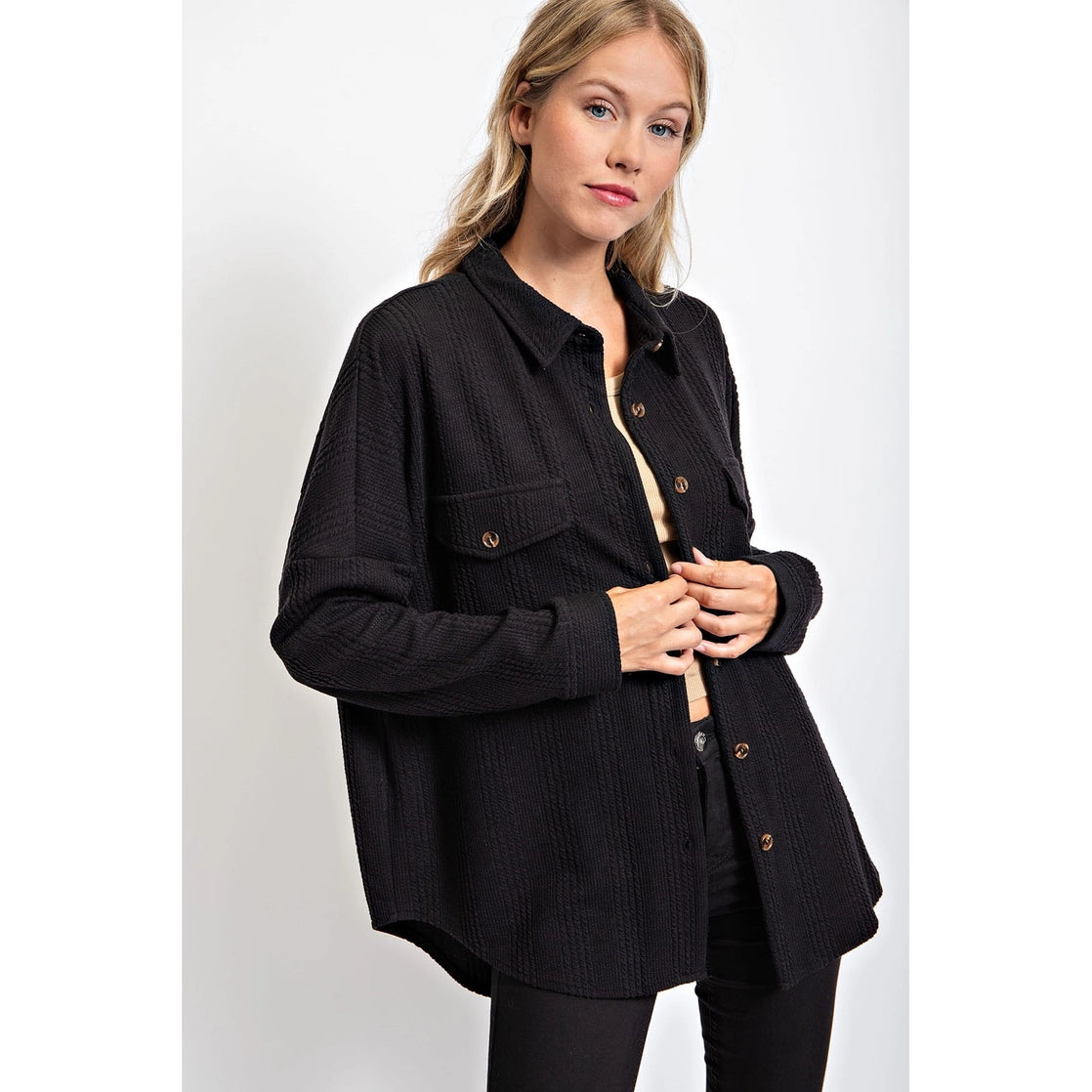 Just Warming Up Shacket- Black
