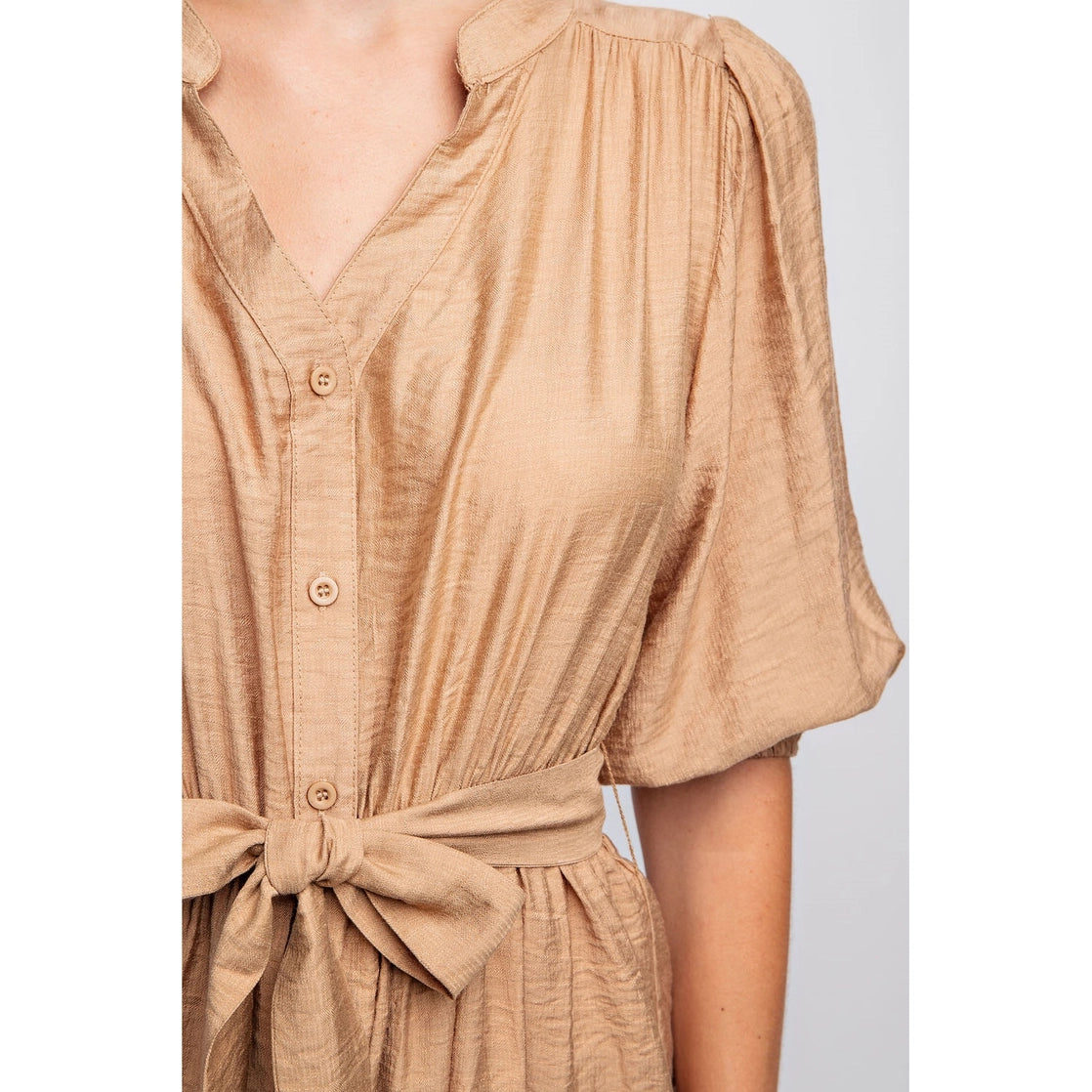 Split Neck Peasant Dress