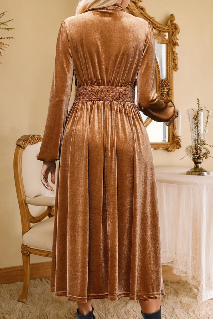 Velvet Day Wrap Dress in Camel