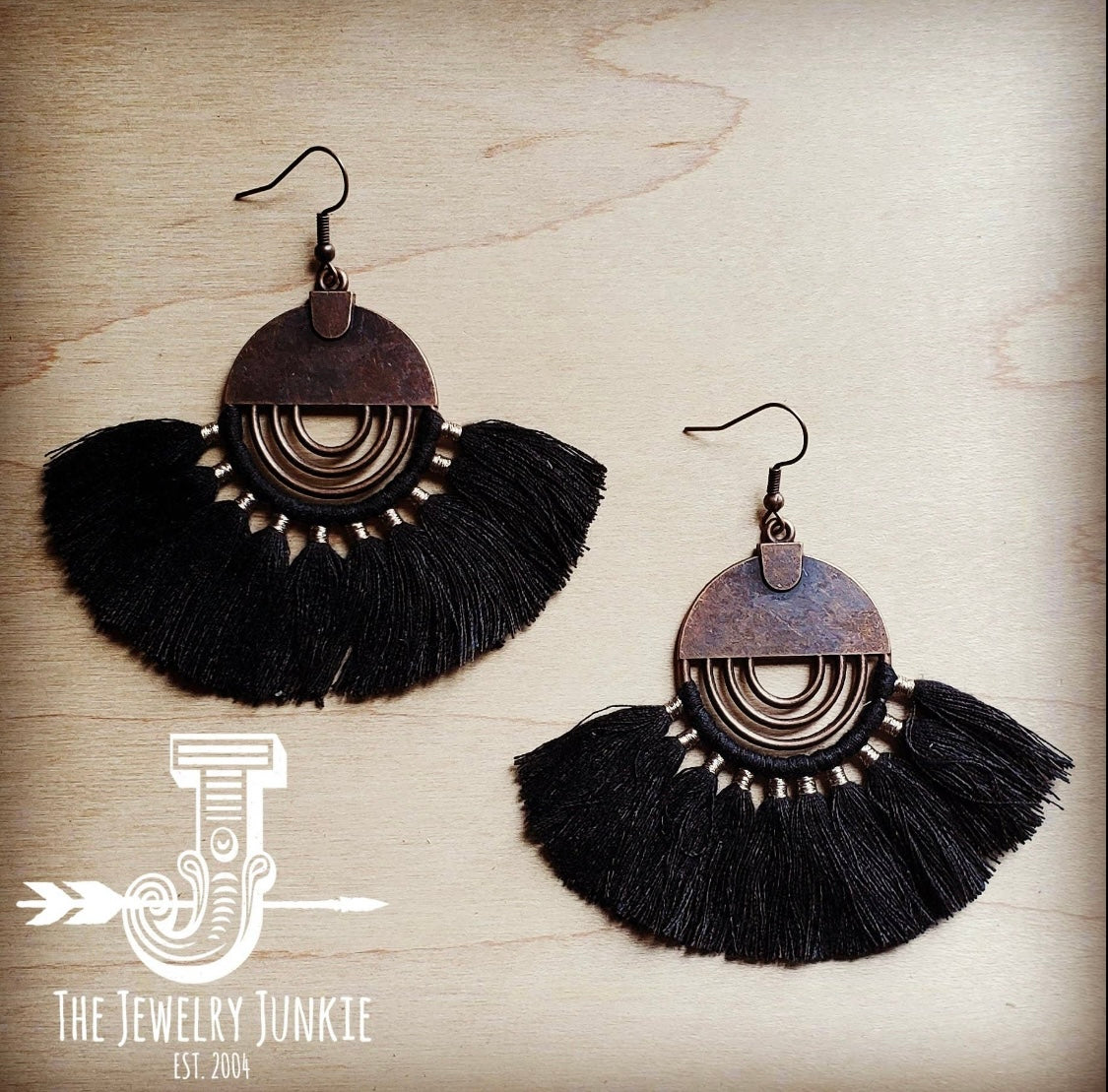 Black Fan Tassel Earrings