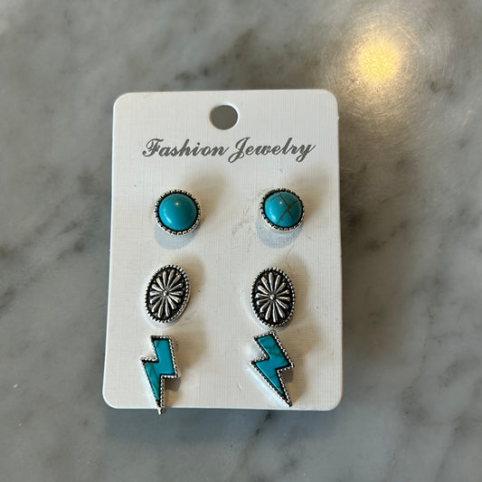 Turquoise Stud Earrings Set