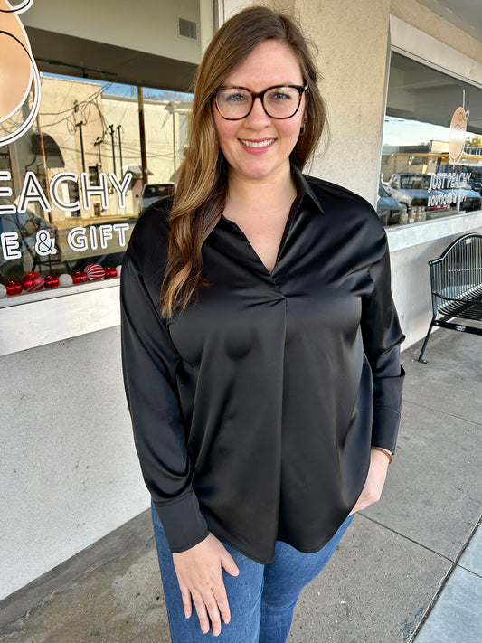 Lux Satin Blouse- Black