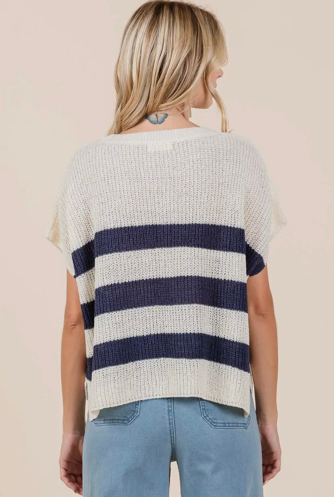 Seaside Stripe Knit Top- Navy