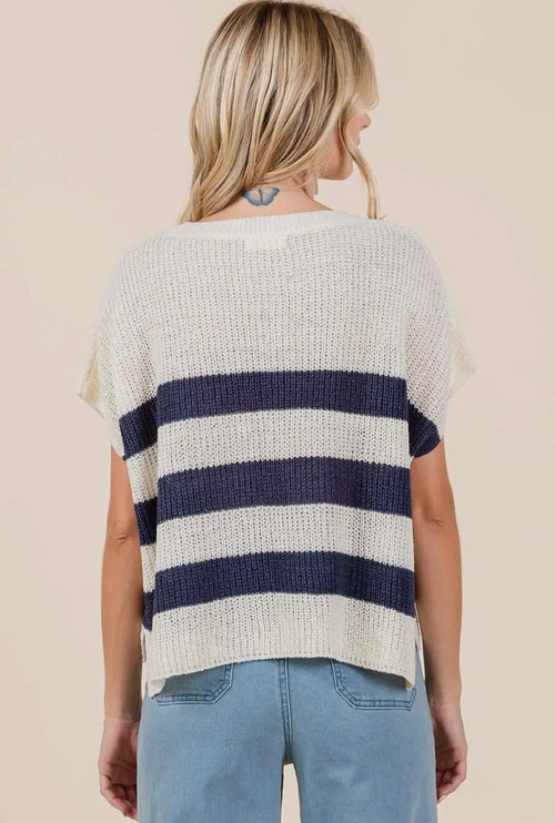 Seaside Stripe Knit Top- Navy