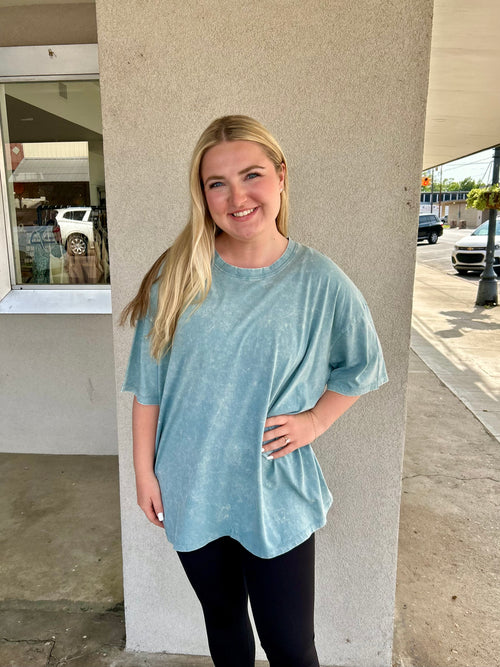 Dream Girl Boyfriend Tee- Blue Grey