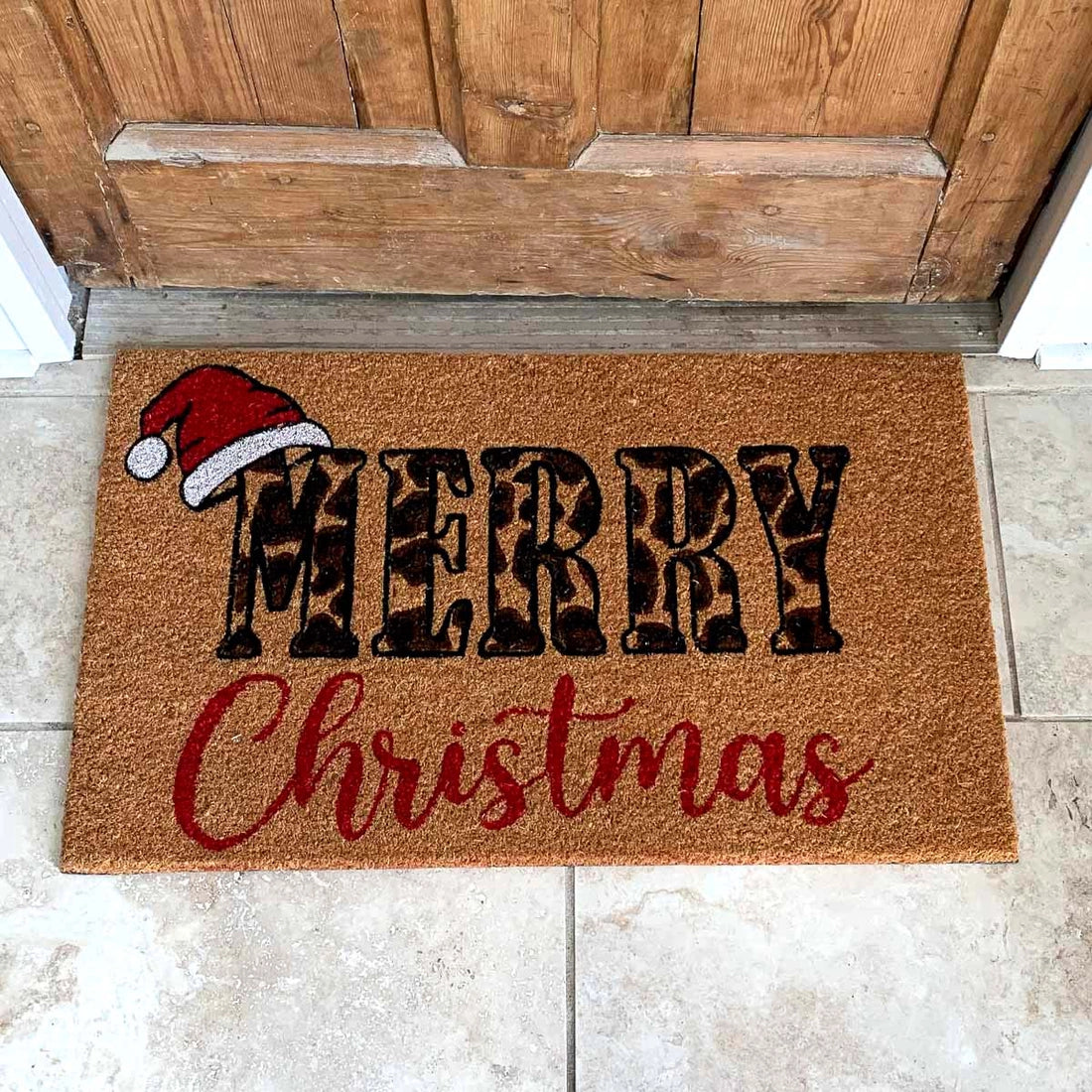 Leopard Merry Christmas Doormat