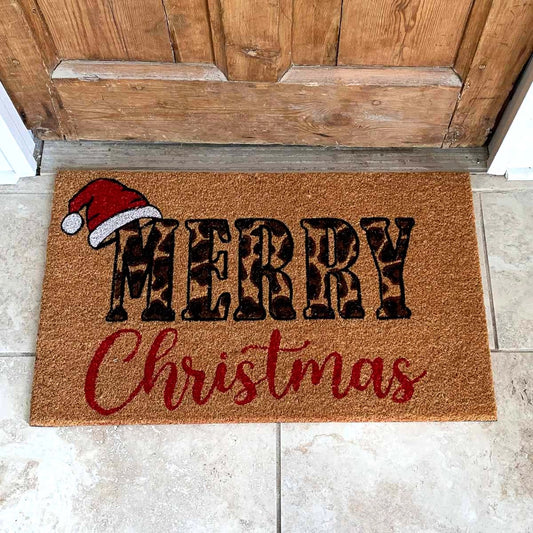 Leopard Merry Christmas Doormat