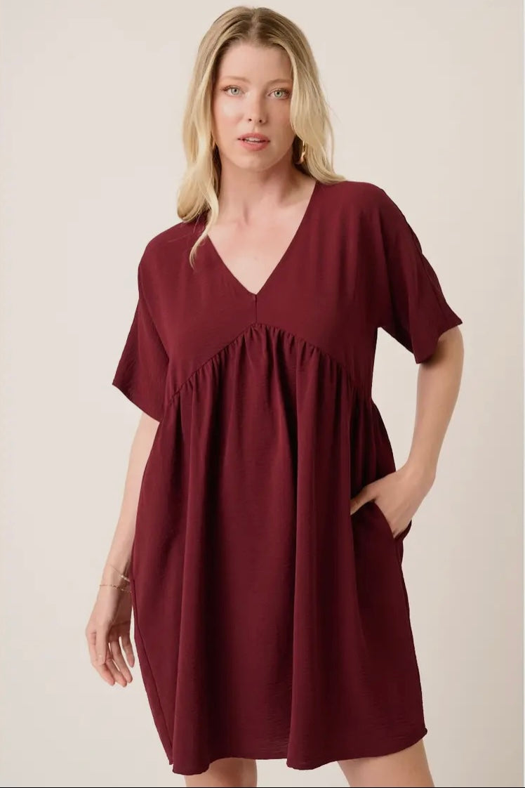 On The Go Babydoll Dress- Port