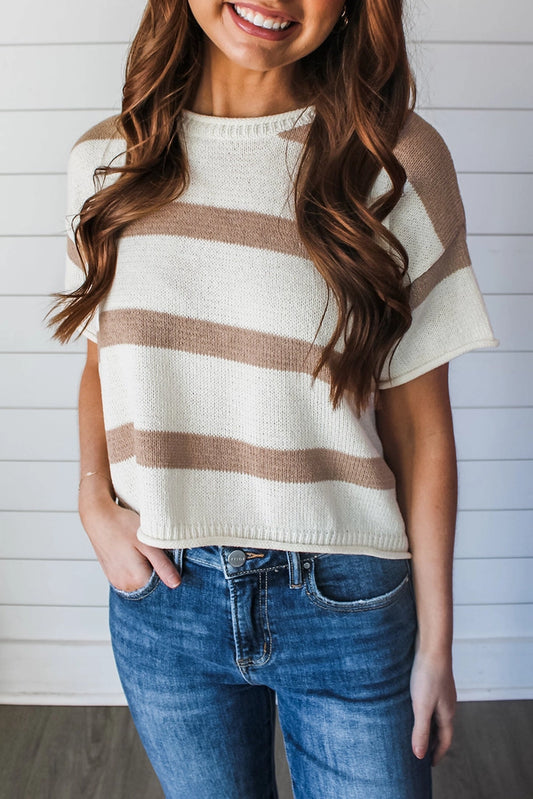 Lovesoft Stripe Knit Top- Khaki