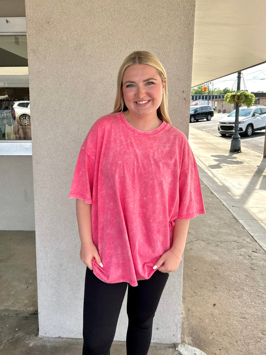 Dream Girl Boyfriend Tee- Fuchsia