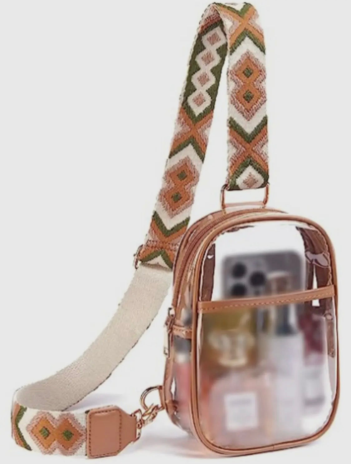 Jacquard Clear Shoulder Bag in Brown