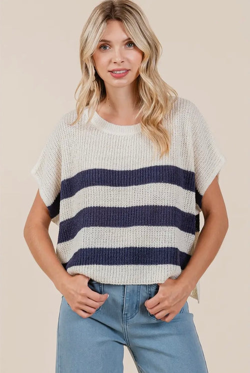 Seaside Stripe Knit Top- Navy