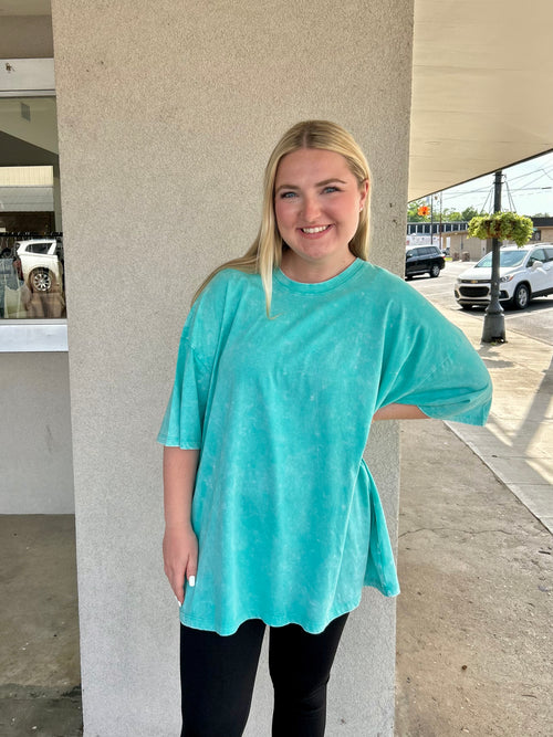 Dream Girl Boyfriend Tee- Turquoise