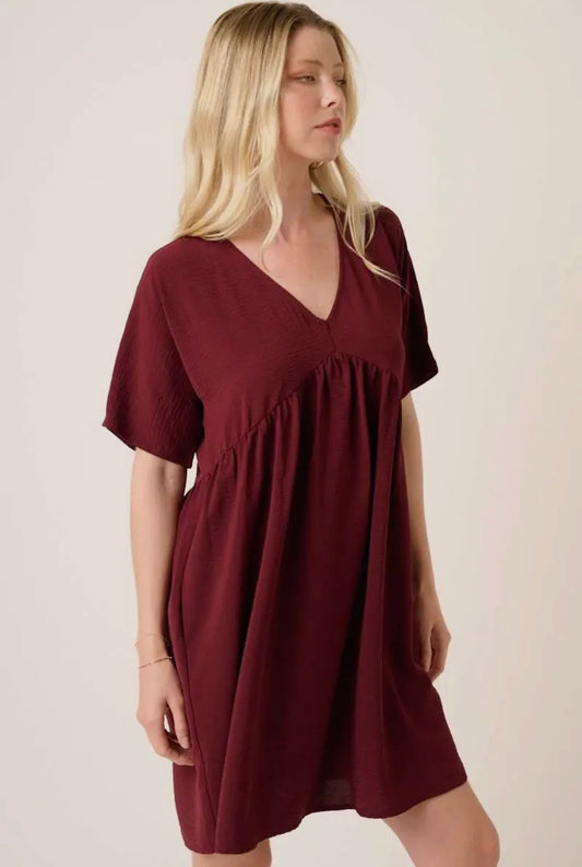On The Go Babydoll Dress- Port