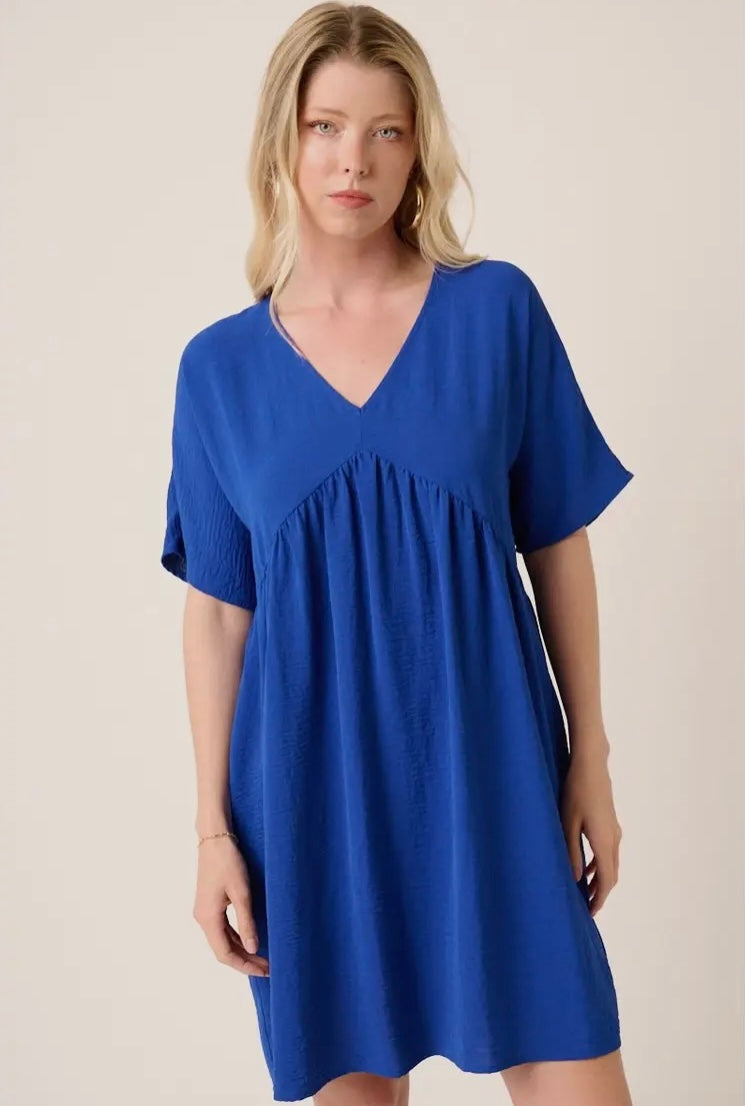 On The Go Babydoll Dress- Royal Blue