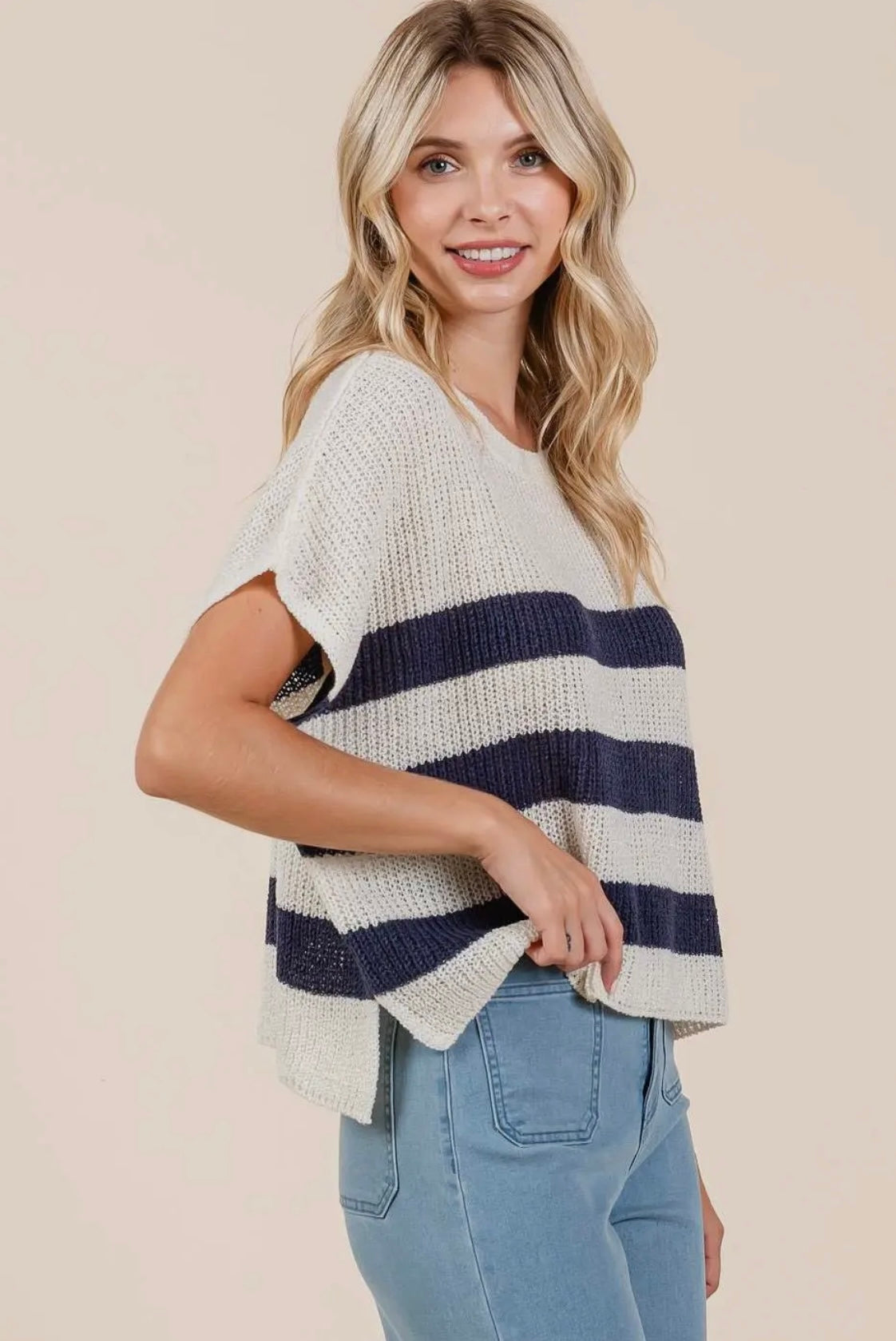 Seaside Stripe Knit Top- Navy