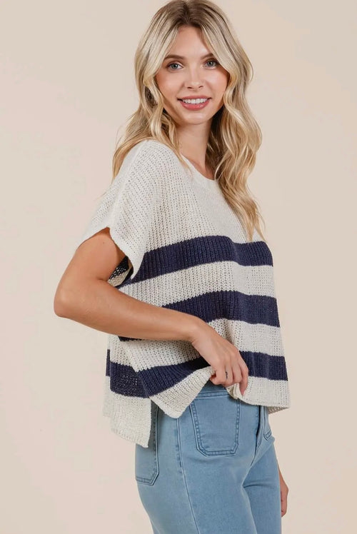 Seaside Stripe Knit Top- Navy