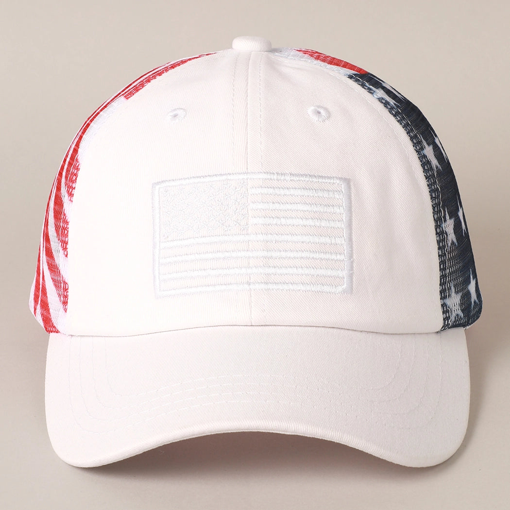 American Flag Baseball Hat- White