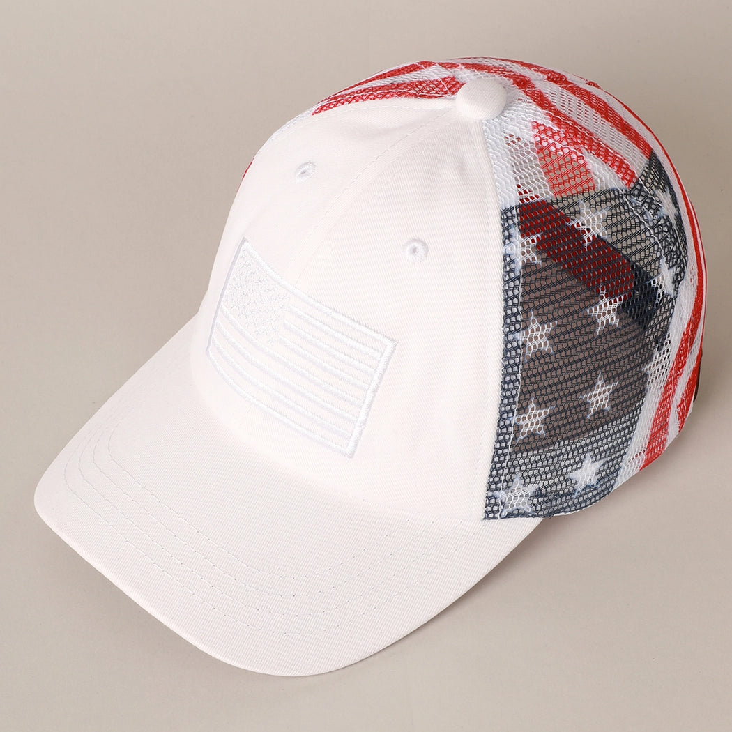 American Flag Baseball Hat- White