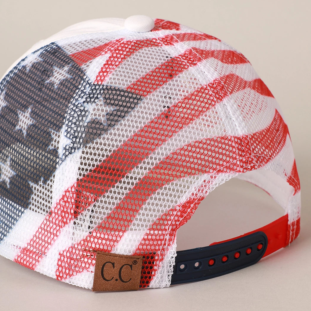 American Flag Baseball Hat- White