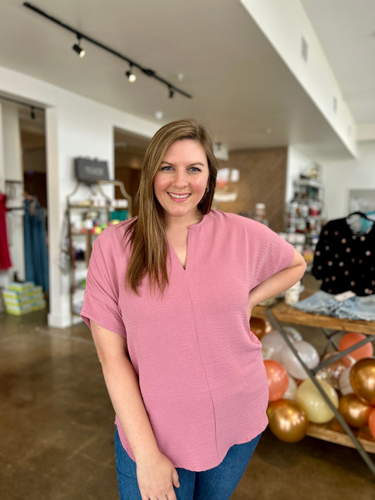 Girl Next Door Blouse- Lt Rose