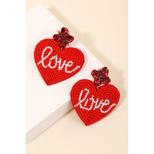 Beaded Love Red Earrings