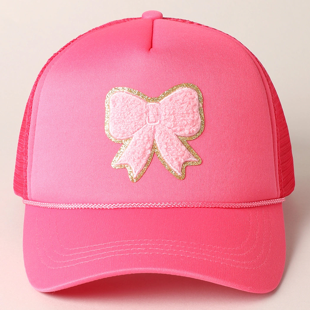 Bow Patch Trucker Hat- Hot Pink