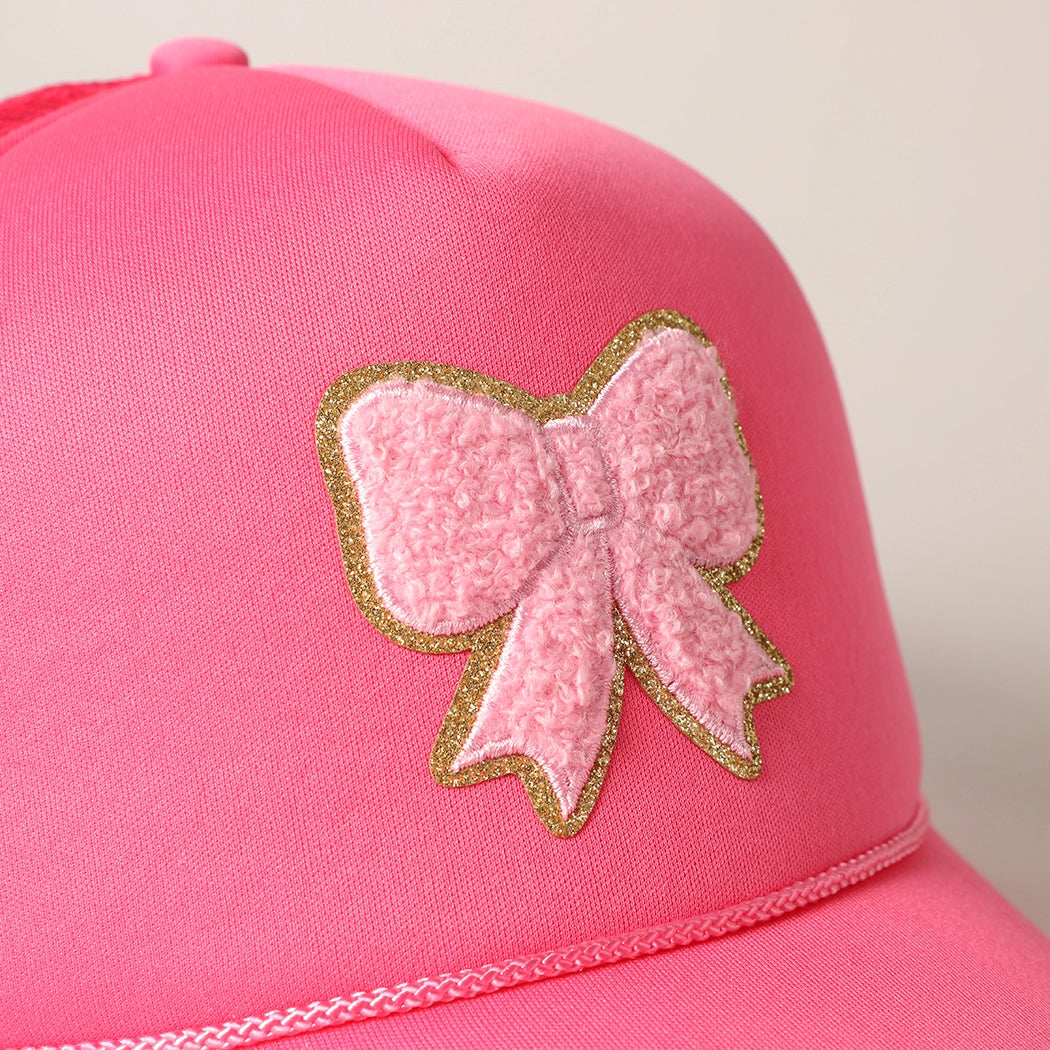 Bow Patch Trucker Hat- Hot Pink