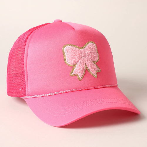 Bow Patch Trucker Hat- Hot Pink