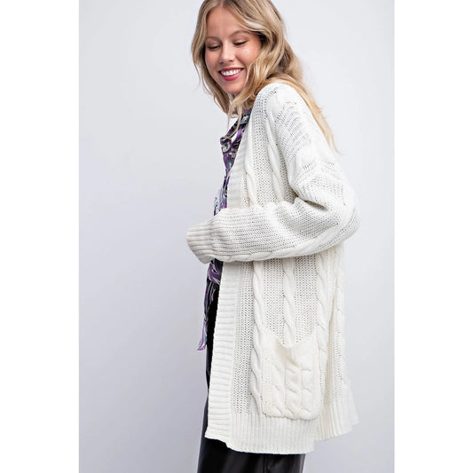 Classic Cabel Knit Cardigan- Cream