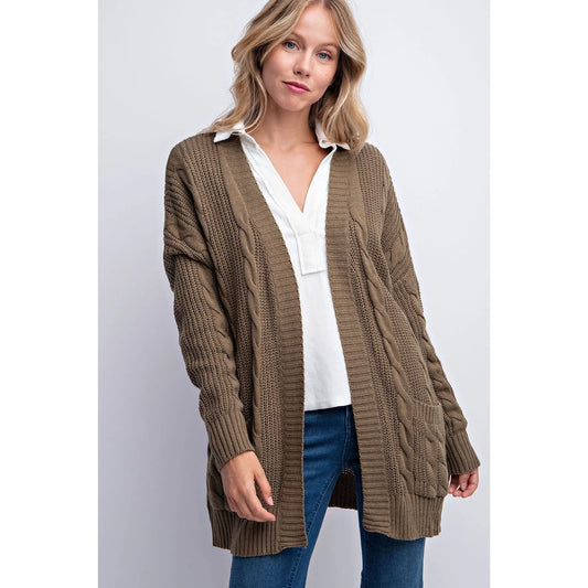 Classic Cable Knit Cardigan- OLIVE