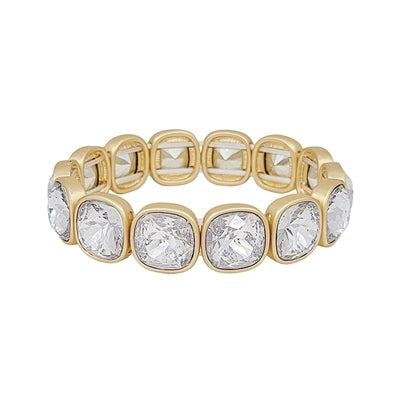Clear Squared Crystal and Gold Stretch Bracelet