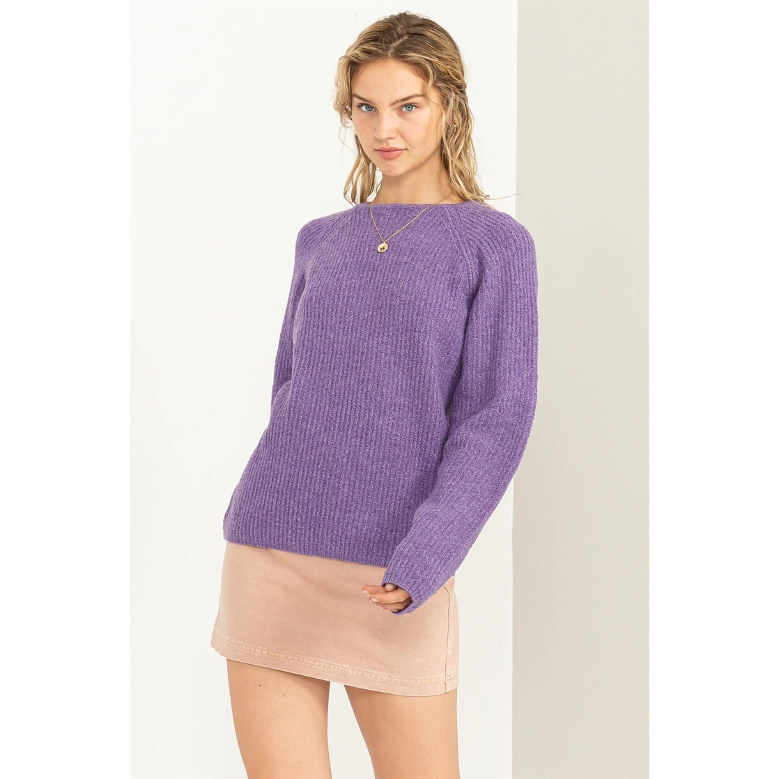 Cozy Destination Ribbed Sweater- Wisteria