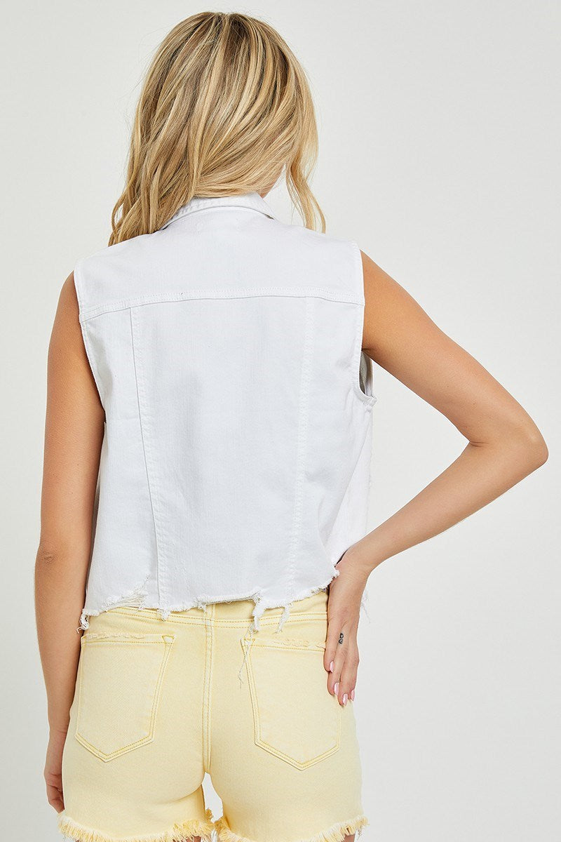 Distressed Crop Vest